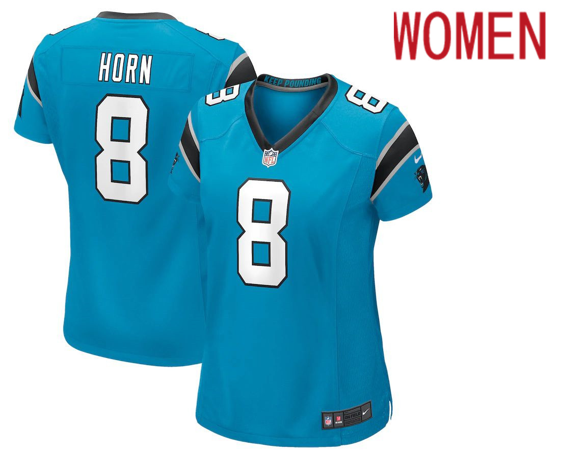 Women Carolina Panthers 8 Jaycee Horn Nike Blue Game Player NFL Jersey